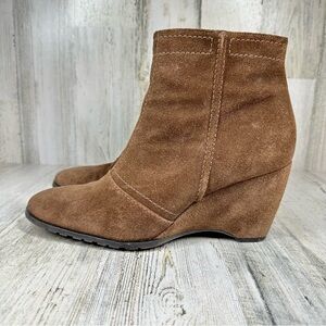 Franco Sarto Wedge Brown Suede Ankle Boots‎ Side Zip Booties #335